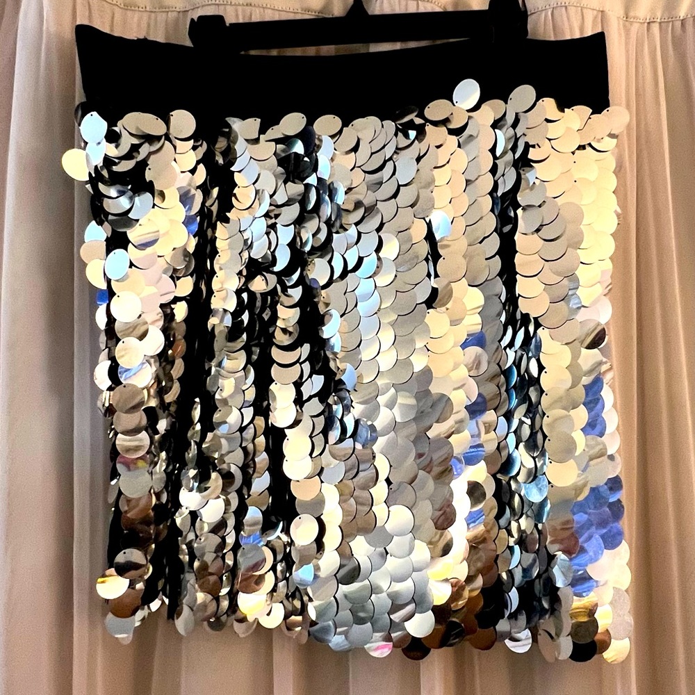Black Mini Large Silver Sequins Skirt